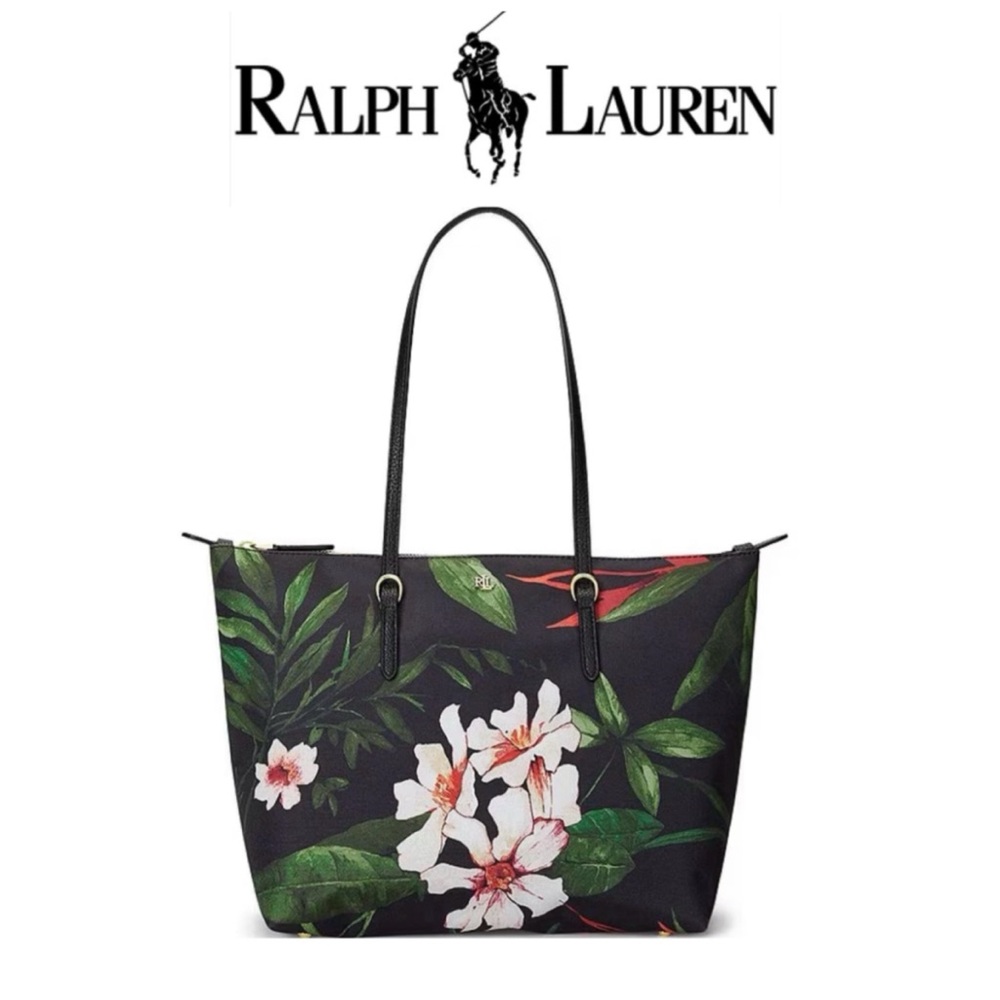 NWOT. Lauren Ralph Lauren Floral Nylon Medium Keaton Tote Bag